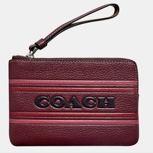 Coach Wine Burgundy Wrislet Wallet Card Holder Stripes Coach Front Zipper NWT